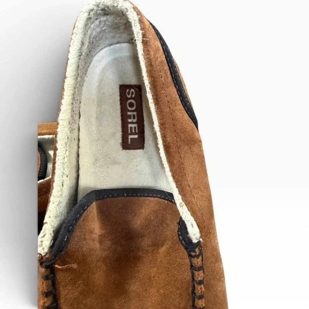 Sorel Mens Nakiska Suede Slippers British Tan Faux Fur Moccasins NM2025-242 9